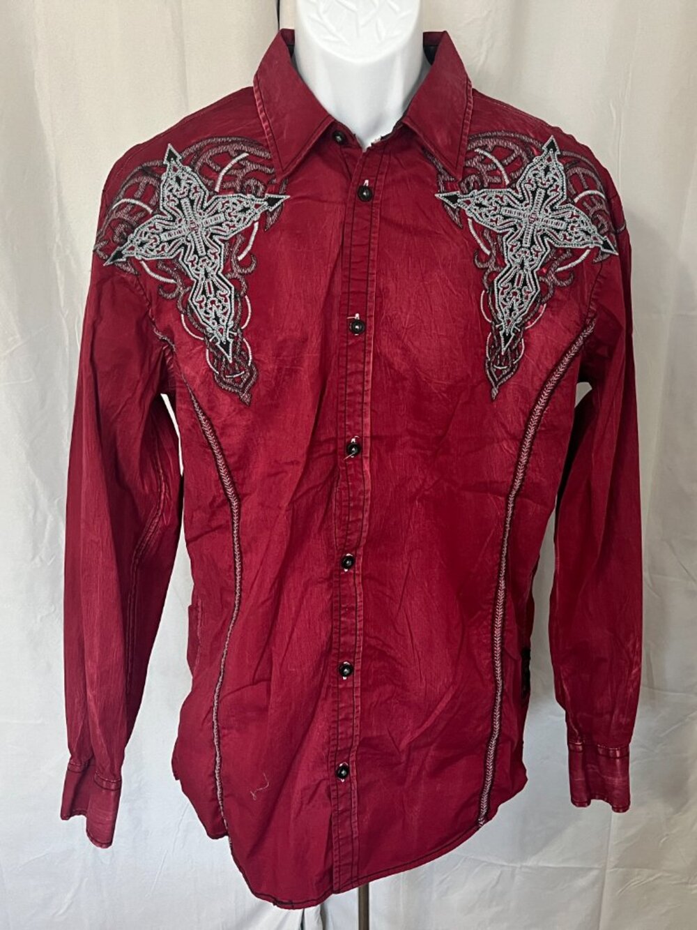 🦁 Roar Mens Vintage Y2K Embroidered Red Gray Black Shirt Large L 🔥
